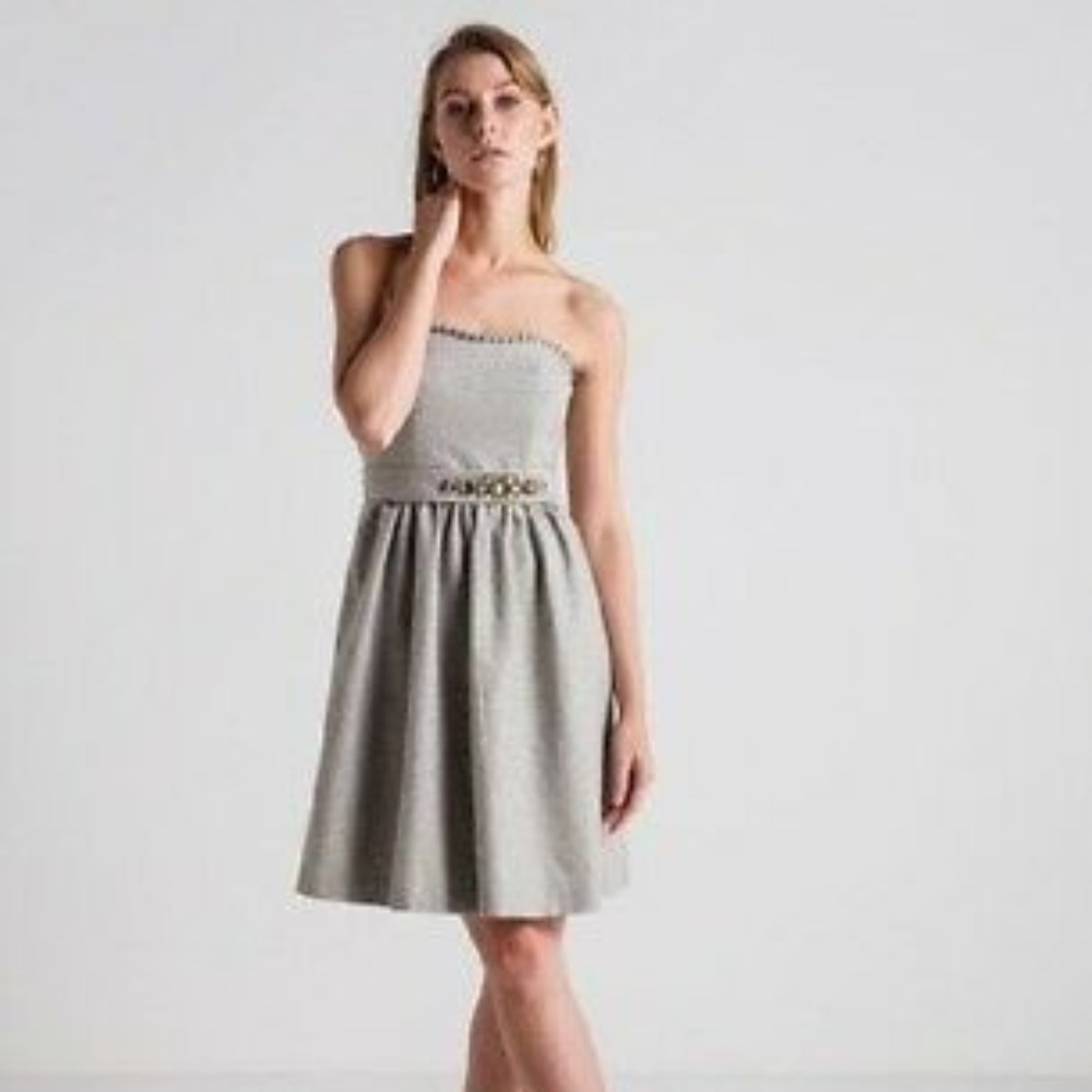 Banana Republic Wool Strapless Grey Dress